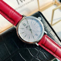 IWC Portofino Automatic Diamonds Silver Dial Red Leather Strap Watch for Women - IW357408