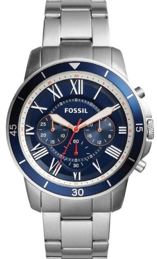 Fossil Grant Sport Chronograph Blue Dial Silver Steel Strap Watch for Men - FS5238