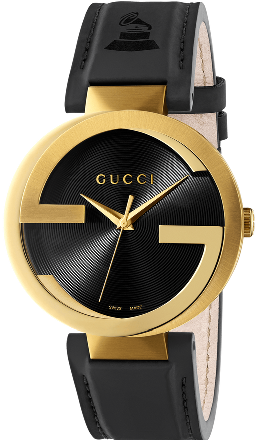 Gucci Interlocking Special Edition Grammy Black Dial Black Leather Strap Watch For Men - YA133208