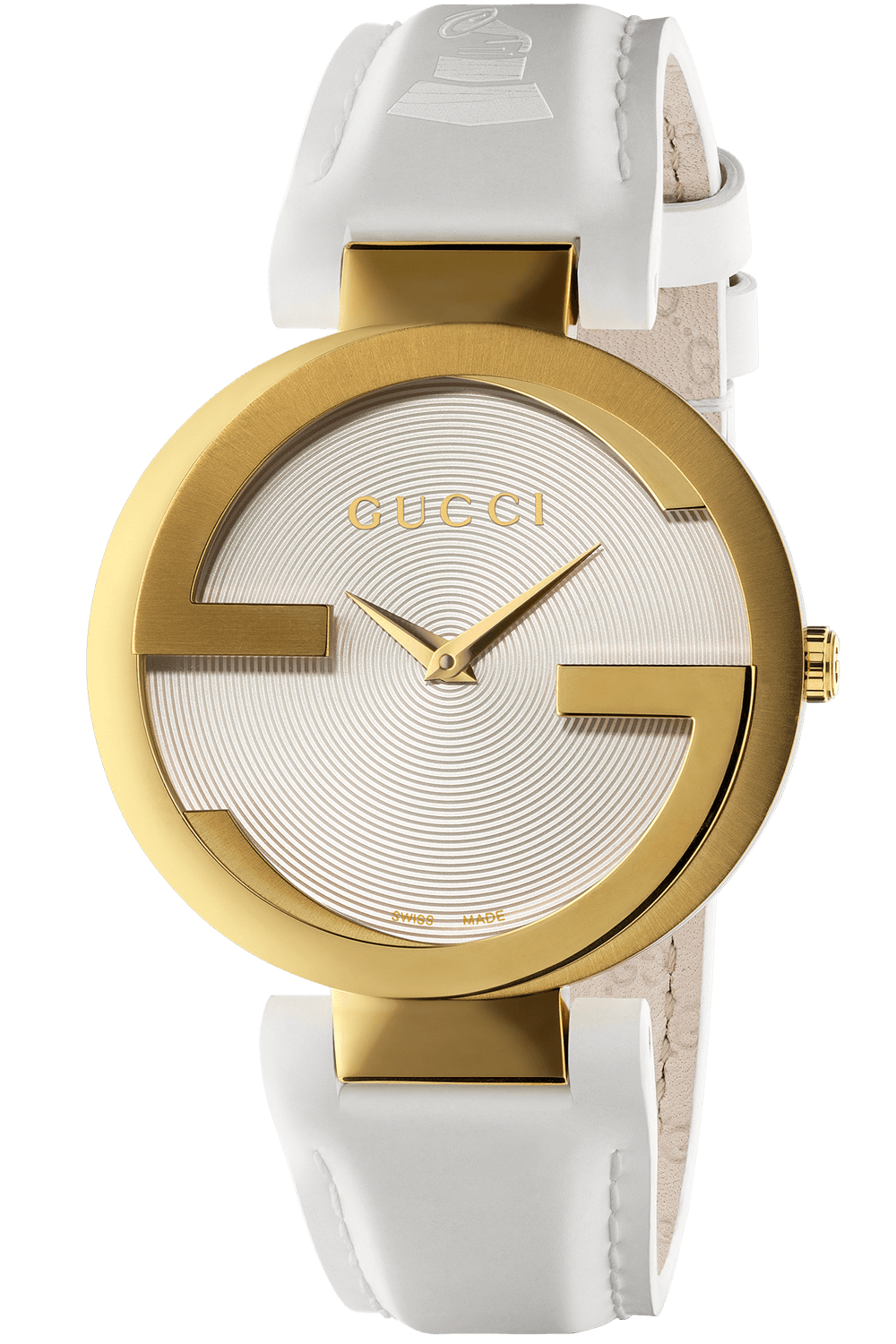 Gucci Interlocking Latin Grammy Special Edition Silver Dial White Leather Strap Watch For Women - YA133313
