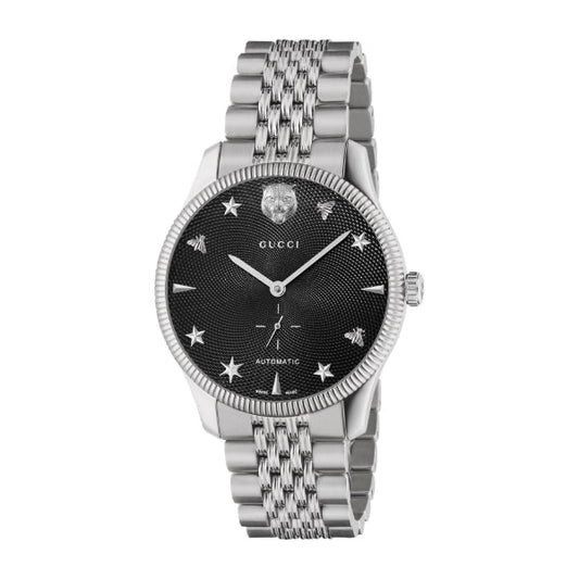 Gucci G Timeless Automatic Black Dial Silver Steel Strap Watch For Men - YA126353