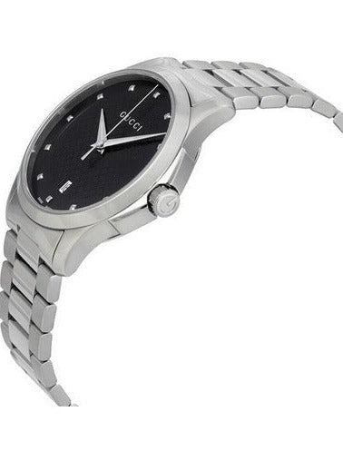 Gucci G Timeless Diamonds Black Dial Silver Steel Strap Watch For Men - YA126456