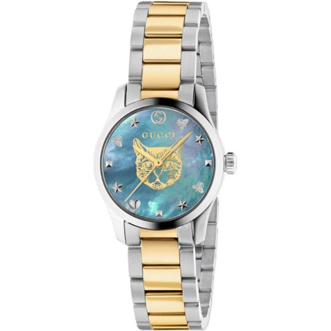 Gucci G Timeless Quartz Mother of Pearl Blue Dial Two Tone Steel Strap Watch For Women - YA1265011