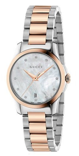 Gucci G Timeless Mother of Pearl Dial Two Tone Steel Strap Watch For Women - YA126544