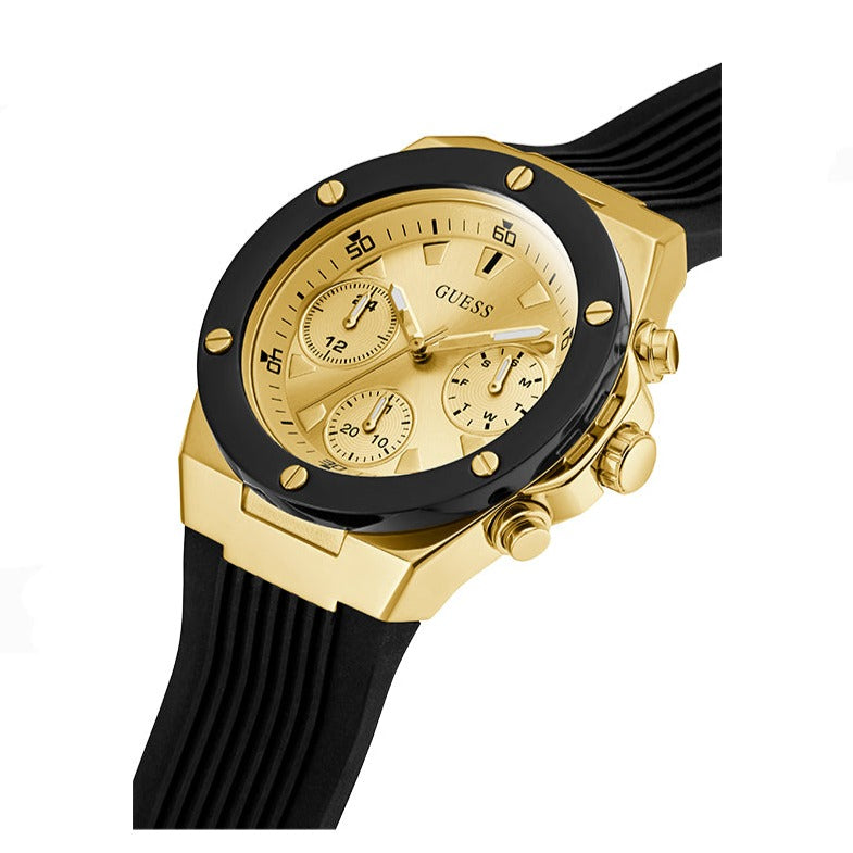 Guess Athena Gold Dial Black Rubber Strap Watch for Women - GW0030L2
