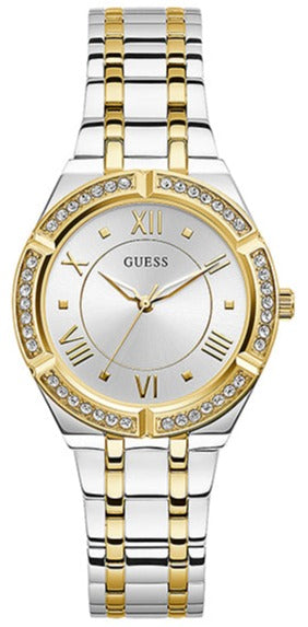 Guess Cosmo Diamonds Silver Dial Two Tone Steel Strap Watch for Women - GW0033L4