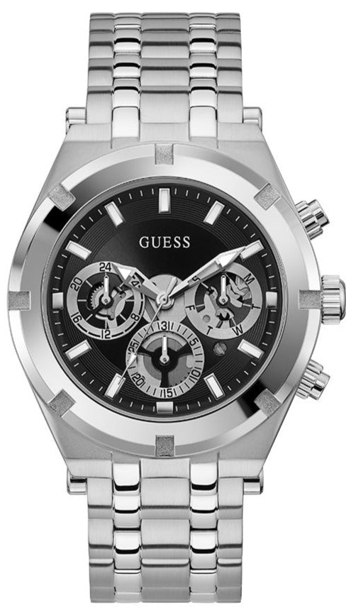 Guess Continental Black Dial Silver Steel Strap Watch for Men - GW0260G1