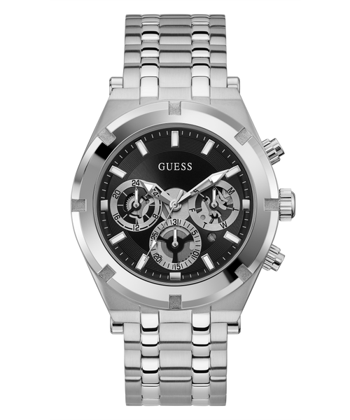 Guess Continental Black Dial Silver Steel Strap Watch for Men - GW0260G1