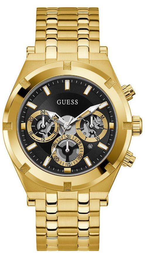 Guess Continental Black Dial Gold Steel Strap Watch for Men - GW0260G2