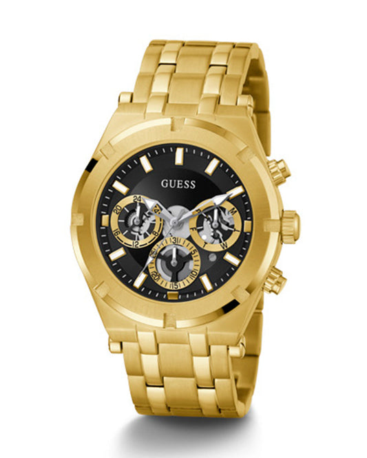 Guess Continental Black Dial Gold Steel Strap Watch for Men - GW0260G2