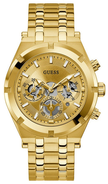 Guess Continental Gold Dial Gold Steel Strap Watch For Men - GW0260G4