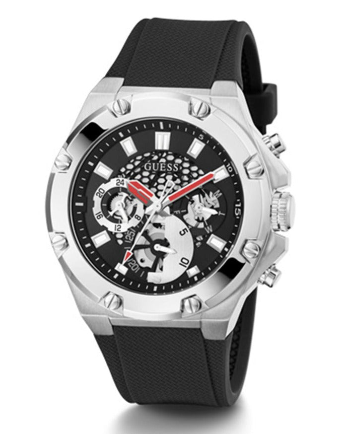 Guess Third Grear Multi Function Black Dial Black Rubber Strap Watch for Men- GW0334G1