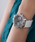 Guess Lady Frontier Diamonds Silver Dial White Rubber Strap Watch for Women - GW0045L1