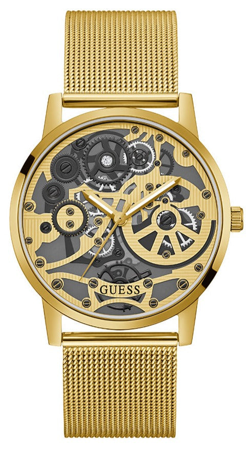 Guess Gadget Gold Dial Gold Mesh Bracelet Watch for Men - GW0538G2