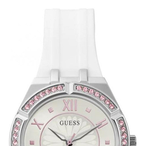 Guess Sparkling Pink White Dial White Rubber Strap Watch for Women - GW0032L1