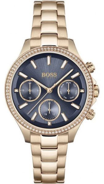 Hugo Boss Hera Black Dial Gold Steel Strap Watch for Women - 1502566