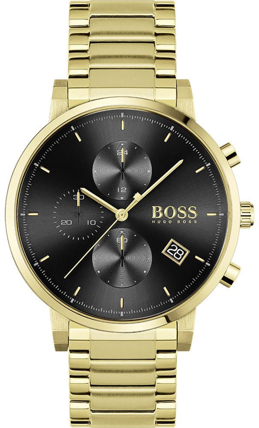 Hugo Boss Integrity Chronograph Grey Dial Gold Steel Strap Watch for Men - 1513781