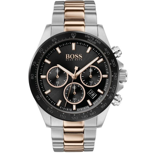 Hugo Boss Hero Chronograph Black Dial Two Tone Steel Strap Watch for Men - 1513757