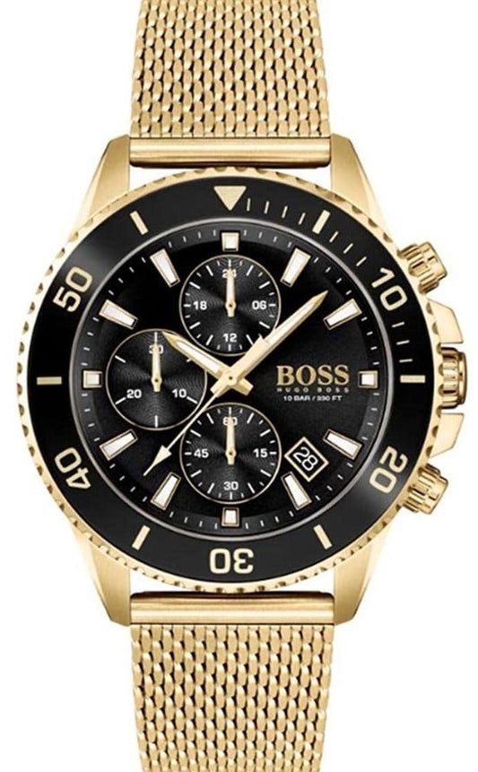 Hugo Boss Admiral Chronograph Black Dial Gold Mesh Bracelet Watch for Men - 1513906