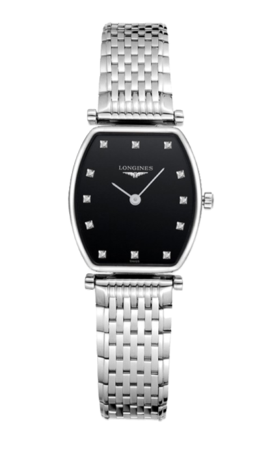 Longines La Grande Classique de Longines Tonneau Diamonds Black Dial Silver Steel Strap Watch for Women - L4.205.4.58.6