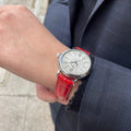 IWC Portofino Automatic Diamonds Silver Dial Red Leather Strap Watch for Women - IW357408