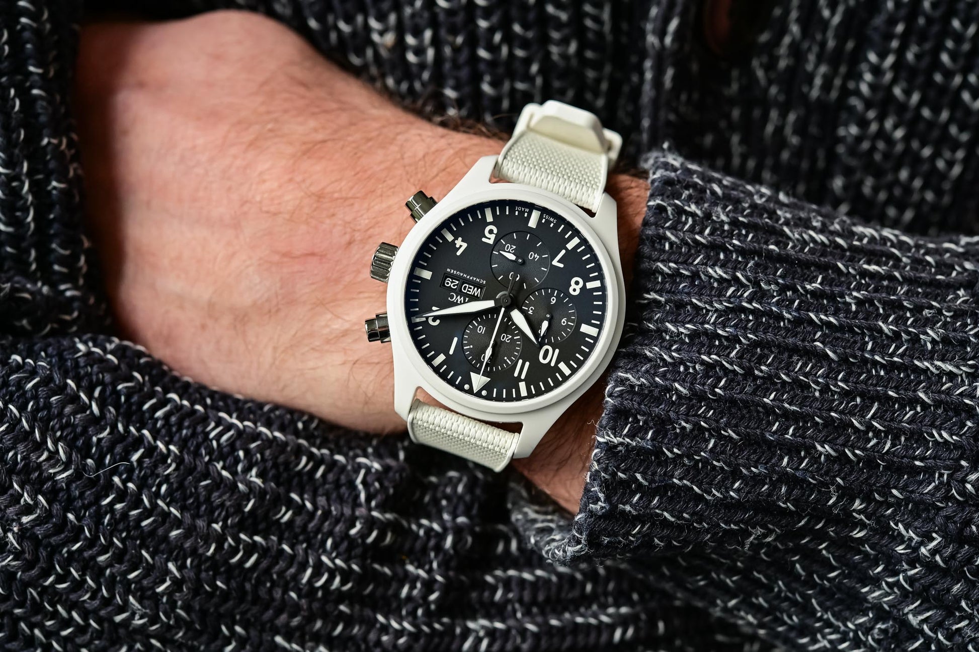 IWC Pilot's Watch Chronograph Top Gun Edition 'Lake Tahoe' Black Dial White Leather Strap Watch for Men - IW389105