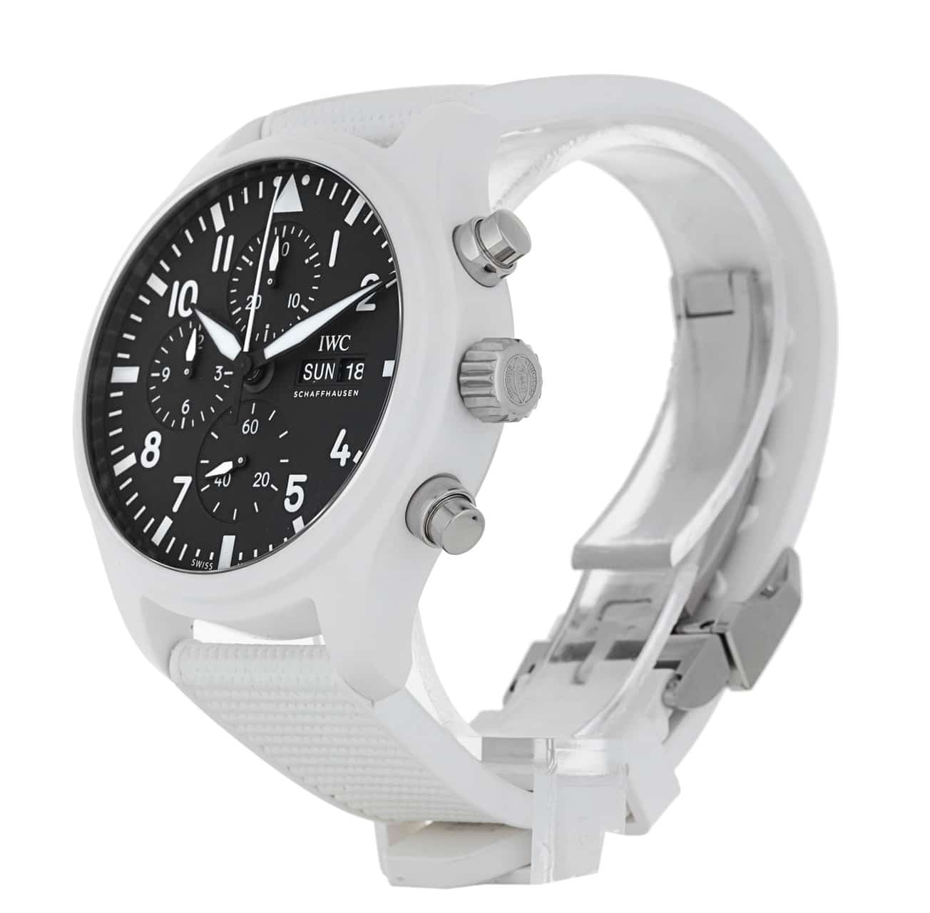 IWC Pilot's Watch Chronograph Top Gun Edition 'Lake Tahoe' Black Dial White Leather Strap Watch for Men - IW389105
