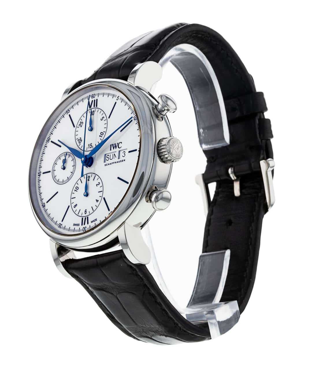 IWC Portofino Chronograph White Dial Black Leather Strap Watch for Men - IW391024