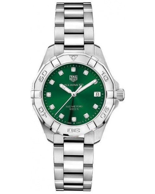 Tag Heuer Aquaracer Quartz Emerald Green Dial Silver Steel Strap Watch for Women - WBD1316.BA0740