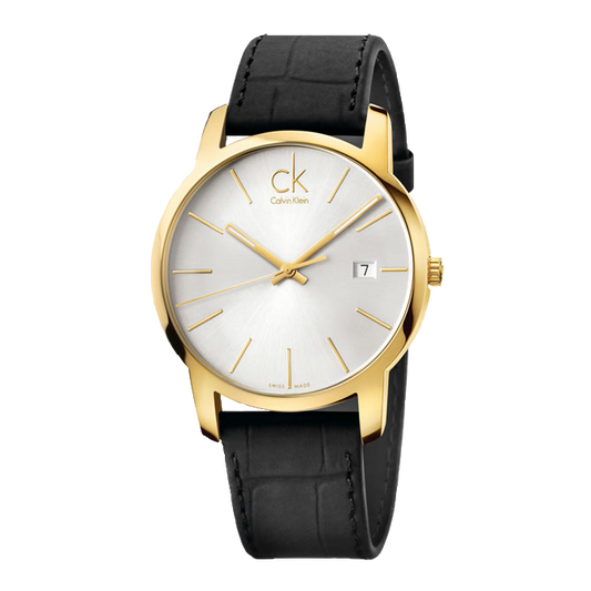 Calvin Klein City Mother of Pearl White Dial Black Leather Strap Watch for Men - K2G2G5C6