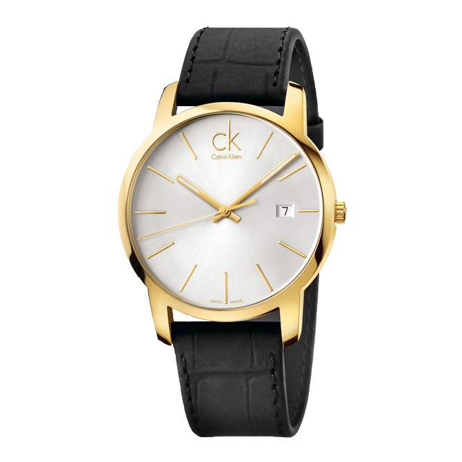 Calvin Klein City Mother of Pearl White Dial Black Leather Strap Watch for Men - K2G2G5C6