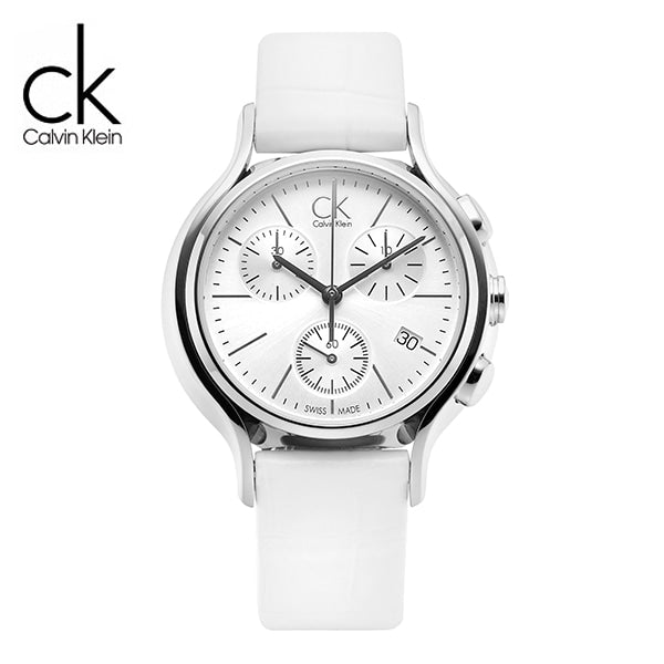 Calvin Klein Skirt White Dial White Leather Strap Watch for Women - K2U291L6