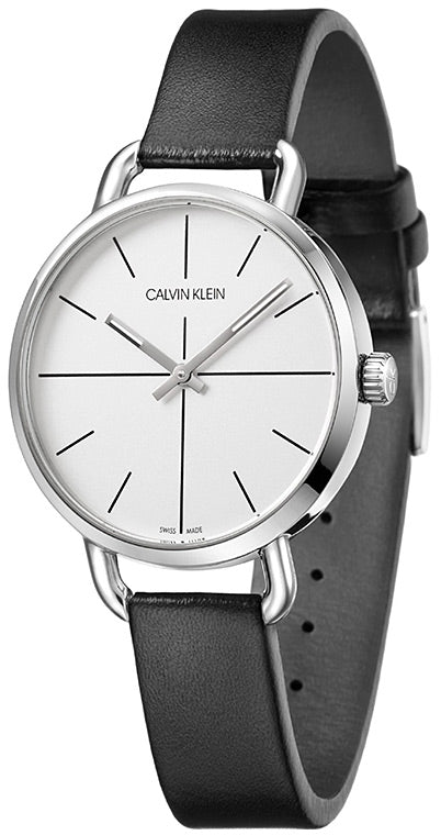 Calvin Klein Evan White Dial Black Leather Strap Watch for Women - K7B231CY