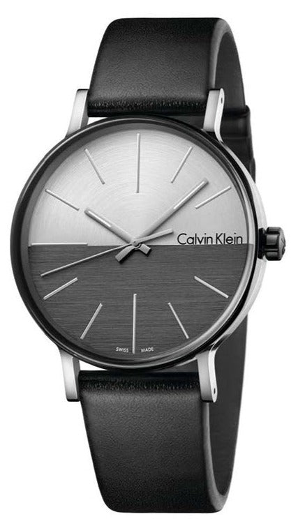 Calvin Klein Boost White Black Dial Black Leather Strap Watch for Men - K7Y21CCX