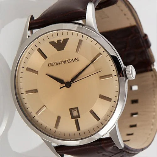 Emporio Armani Classic Quartz Brown Dial Brown Leather Strap Watch For Men - AR2427