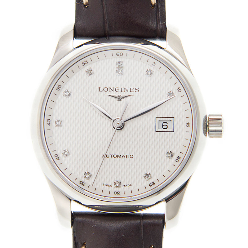 Longines Master Collection Automatic Diamonds Silver Dial Brown Leather Strap Watch for Men - L2.793.4.77.3