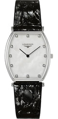 Longines La Grande Classique de Longines Tonneau Diamonds Mother of Pearl Dial Black Leather Strap Watch for Women - L4.205.4.87.2