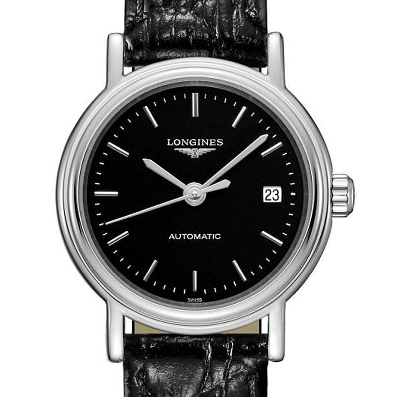 Longines Presence Automatic Black Dial Black Leather Strap Watch for Women - L4.321.4.52.2