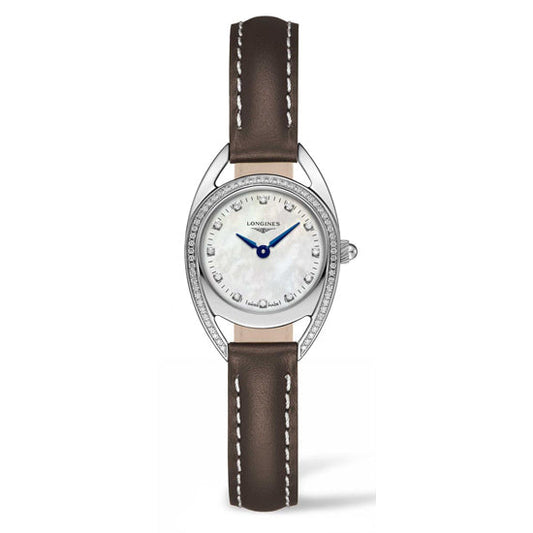 Longines Equestrian Diamonds Mother of Pearl Dial Brown Leather Strap Watch for Women - L6.136.0.87.2