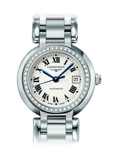 Longines PrimaLuna Diamonds Automatic White Dial Silver Steel Strap Watch for Women - L8.111.0.71.6