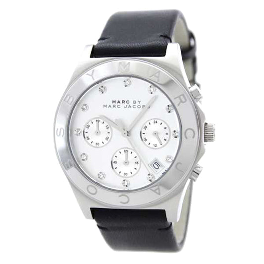 Marc Jacobs Blade White Dial Black Leather Strap Watch for Women - MBM1189