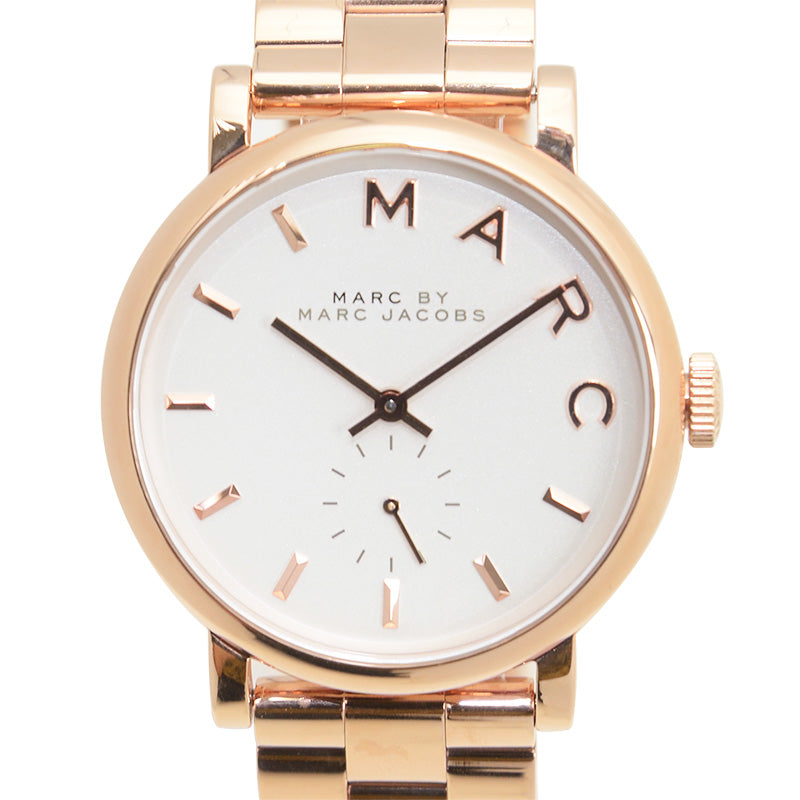 Marc Jacobs Baker White Dial Rose Gold Stainless Steel Strap Watch for Women - MBM3244