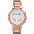 Michael Kors Parker Diamonds White Dial Rose Gold Steel Strap Watch for Women - MK5491