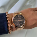 Michael Kors Slim Runway Brown Dial Rose Gold Steel Strap Watch for Women - MK3181