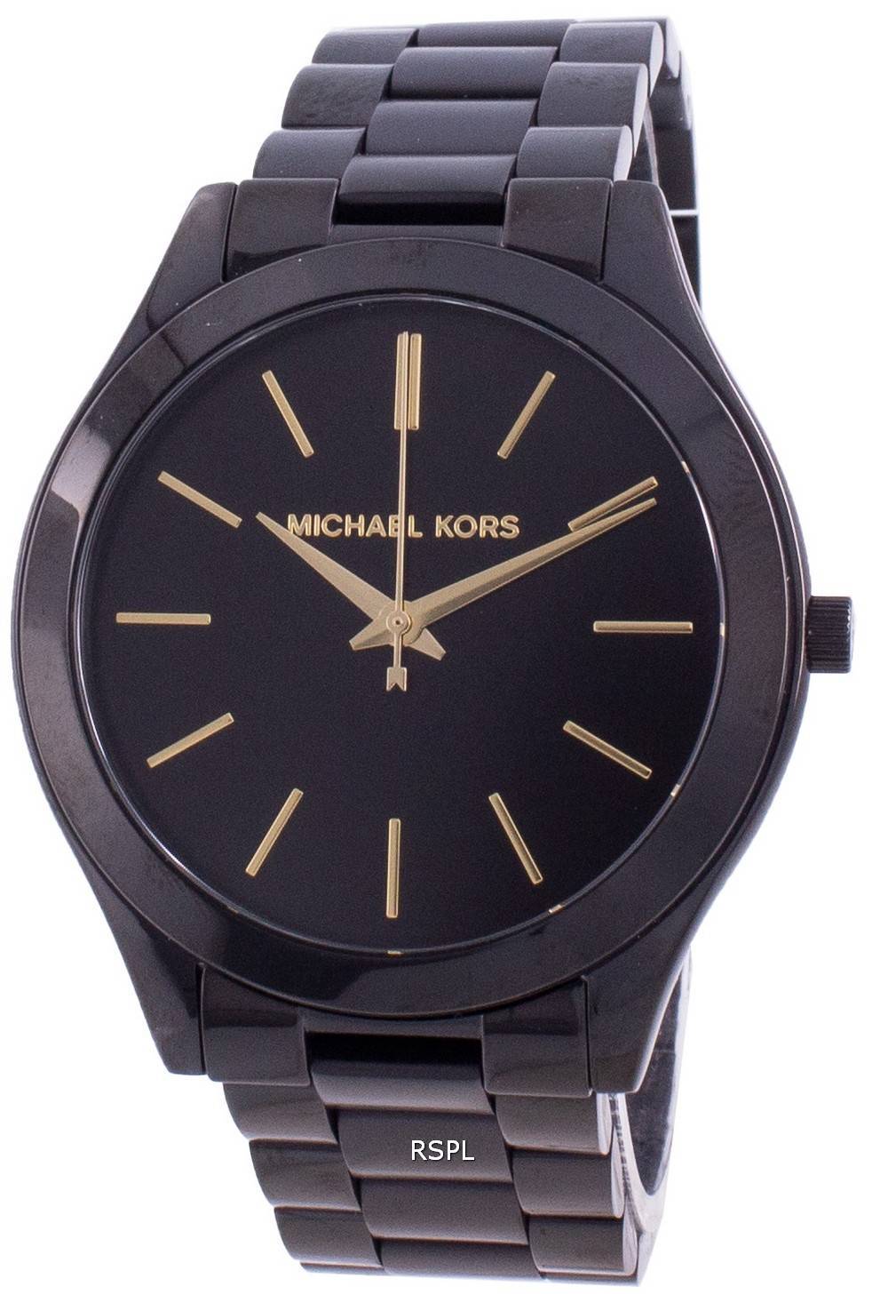 Michael Kors Slim Runway Black Dial Black Steel Strap Watch for Women - MK3221
