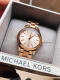 Michael Kors Slim Runway Rose Gold Dial Steel Strap Watch for Women - MK3513