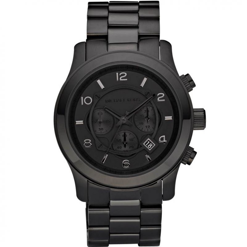 Michael Kors Runway Chronograph Black Dial Black Steel Strap Watch for Men - MK8157