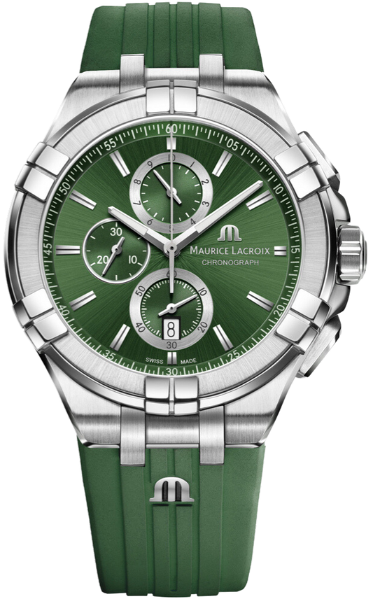 Maurice Lacroix Aikon Chronograph Green Dial Green Rubber Strap Watch for Men  - AI1018-SS000-630-5