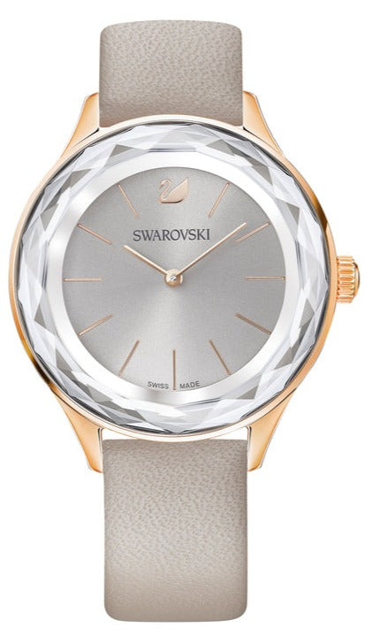 Swarovski Octea Nova Grey Dial Grey Leather Strap Watch for Women - 5295326