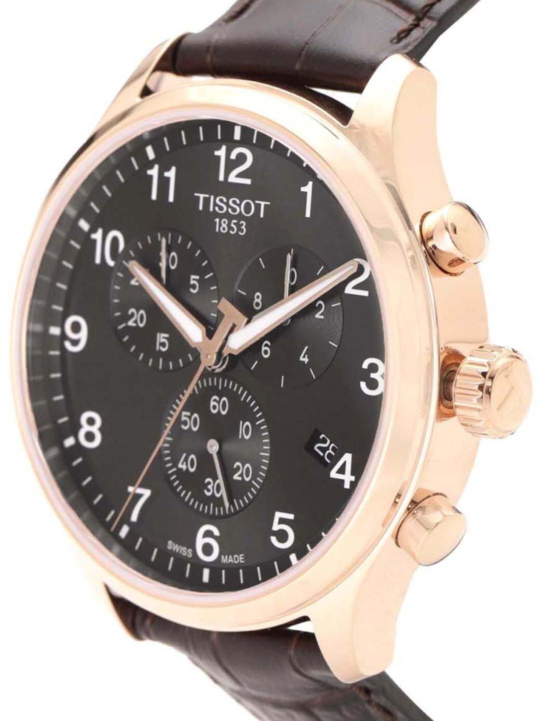 Tissot Chrono XL 45mm Black Dial Brown Leather Strap Watch For Men - T116.617.36.057.01